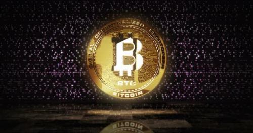 Videohive - Bitcoin BTC cryptocurrency golden coin loop on digital screen - 38070078
