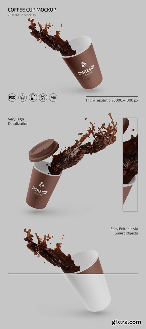 Coffee Cup With Splashes PSD Mockups Templates