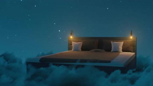 Videohive - Cozy Bed Over Fluffy Clouds At Night - 38169483