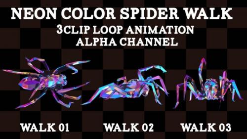 Videohive - Neon Color Spider Walk 3Clip Loop - 38260604