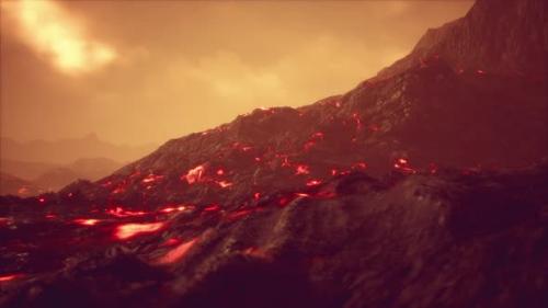 Videohive - Volcanic Eruption with Fresh Hot Lava Flames and Gases Going Out From the Crater - 38303464
