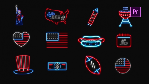 Videohive - 4th of July Neon Icons - 38306120