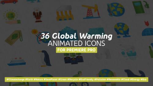 Videohive - 36 Global Warming Modern Flat Animated Icons - MOGRT - 36825811