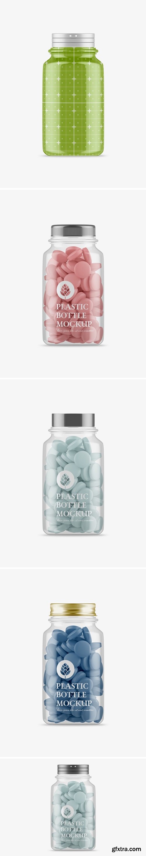Pills Jar with 5 Caps Mockup RGNHH2M