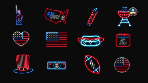 Videohive - 4th of July Neon Icons - 38306769