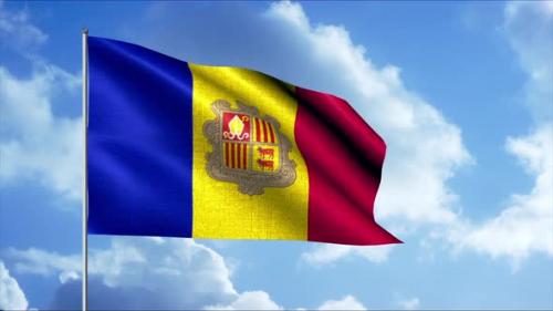 Videohive - Abstract Background with the Flag of Andorra Swaying in the Wind on Blue Sky and Clouds Background - 38374548