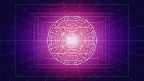 Videohive - Retrowave Style Abstract Background with Rotating Sphere - 38381474