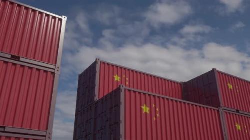 Videohive - China Flag Containers are Located at the Container Terminal - 38343045