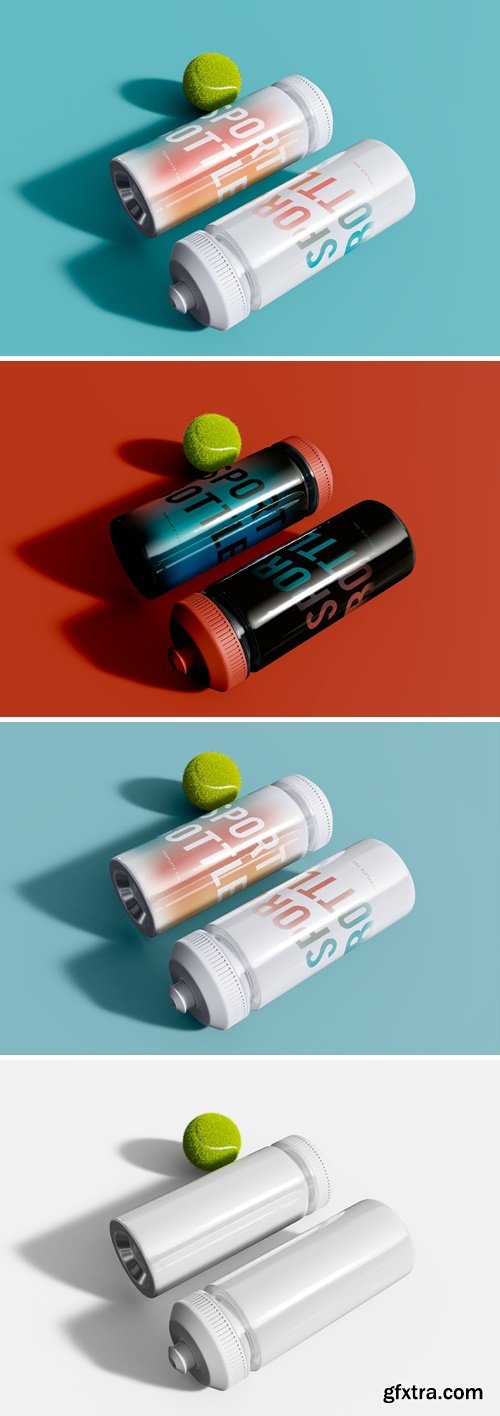 Sport Bottles with Tennis Ball Mockup BF9QVGV
