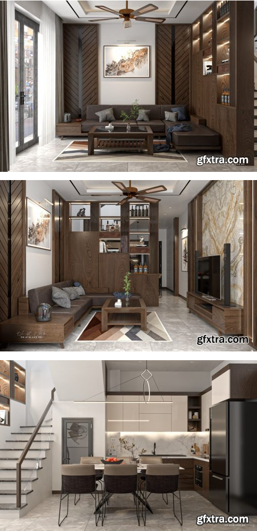 Sketchup Living Room – Kitchen Interior by Danh Nam