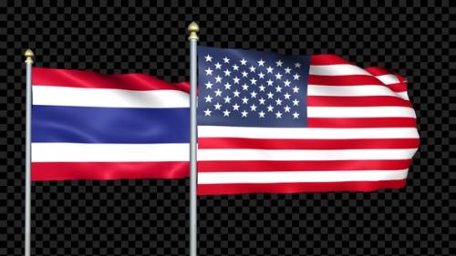 Videohive - Thailand And United States Two Countries Flags Waving - 38428251