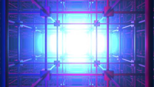 Videohive - Fliying Through Neon Colored Abstract Grid Looped Animation Background - 38401399