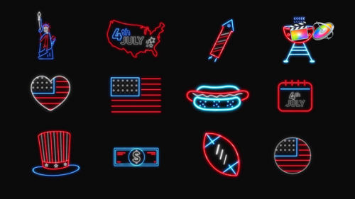 Videohive - 4th of July Neon Icons - 38306665