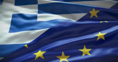 Videohive - Greece and EU waving flag animation 4K - 38454165