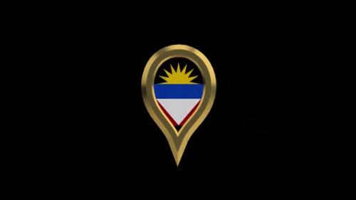 Videohive - Antigua Ang Barbuda Flag 3D Rotating Location Gold Pin Icon - 38455569