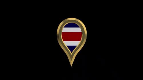Videohive - Costa Rica Flag 3D Rotating Location Gold Pin Icon - 38468082