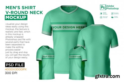 CreativeMarket - T-Shirt Round V-Neck Mockup 7250116