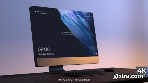 Desktop tablet smartphone screen mockup with mouse keyboard