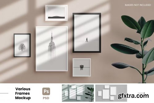 Various Frames on a wall - Realistic Mockup