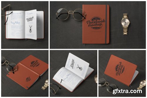 CreativeMarket - A5 Leather Notebook Mockups 7265245