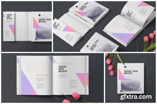 CreativeMarket - Square Book with Dust Cover Mockups 7265295