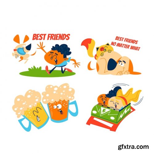 Retro cartoon friends stickers collection