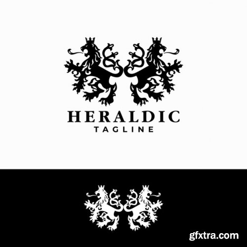 Heraldic graphic of ancient bird eagle luxury rampant animal illustration in white background