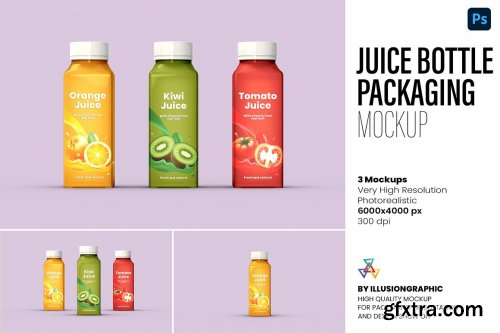 CreativeMarket - Juice Bottle Packaging Mockup - 3 Views 7345179