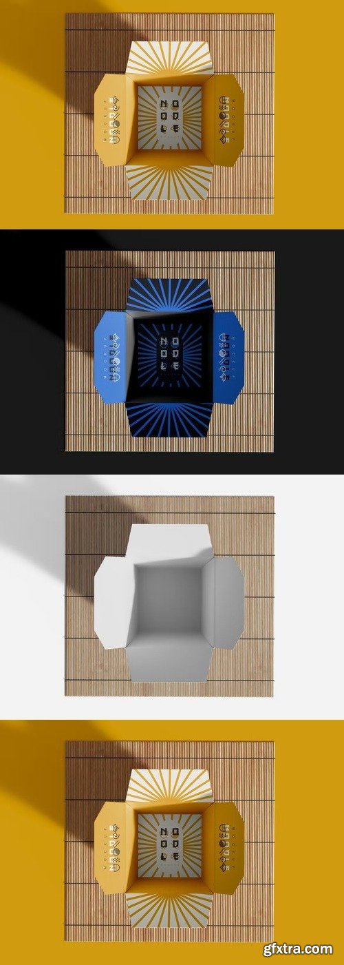 Top View Noodle Box on Bamboo Mat Mockup