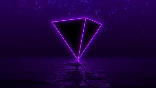 Videohive - Retro Glowing Pyramid Stars and Blue Ocean Surface - 38491122