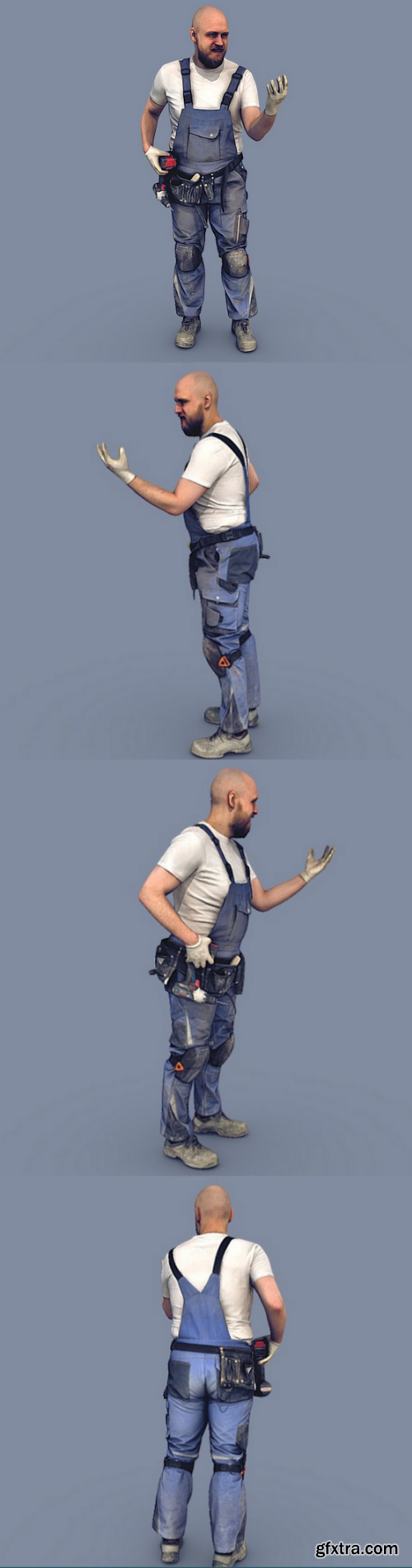 Bald Worker in Overalls With an Indignant Face 3D Model