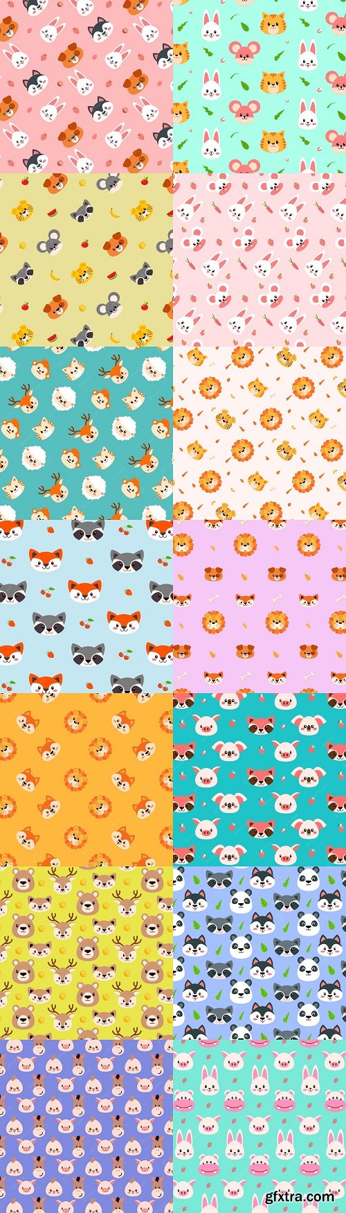 Colorful cute animals doodle seamless pattern