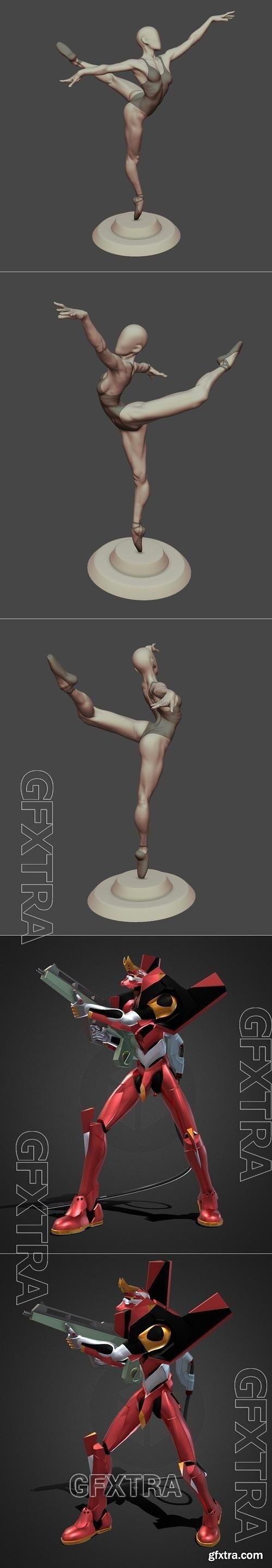 Ballerina and Evangelion Unit 02 3D