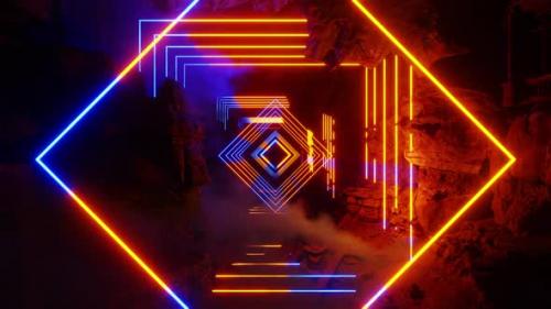 Videohive - Abstract Cave In Canyon And Neon Light 01 4K - 38886372