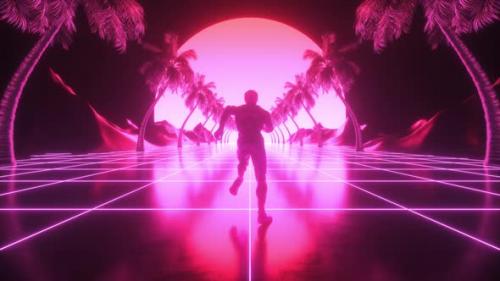 Videohive - Sci Fi Character Runing Retrowave Backdrop - 38857607