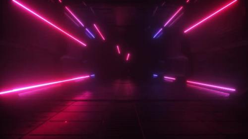 Videohive - Dark Tunnel With Flying Neon Strings - 38857631