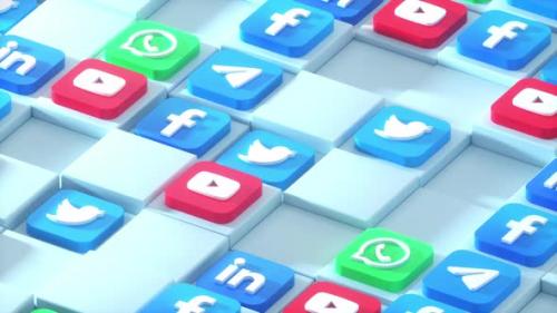 Videohive - 3 D Social Media Icons Flowing Backdrop - 38857636
