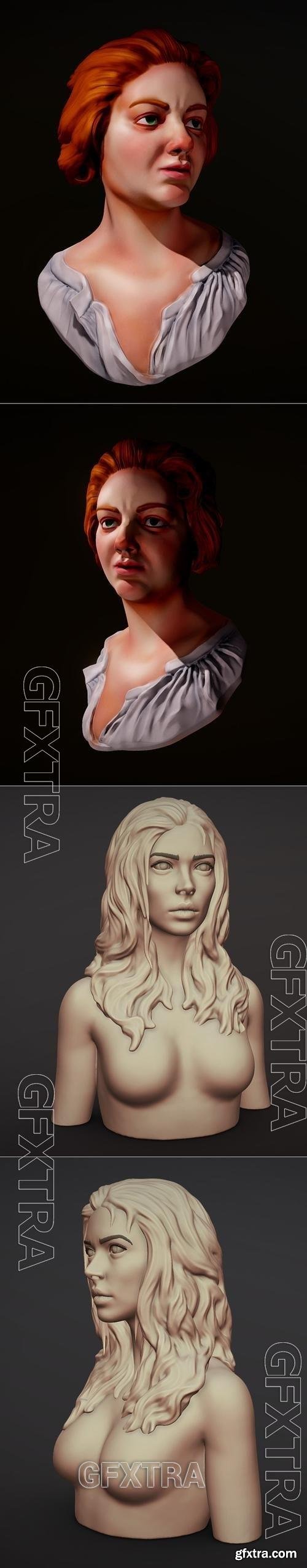 Costanza Bonarelli bust and Female Bust With Hair 3D