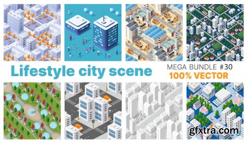The city\'s lifestyle scene set 3d illustrations on urban themes with houses