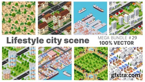 The city\'s lifestyle scene set illustrations