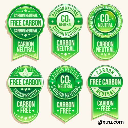 Flat design carbon neutral labels and stamps