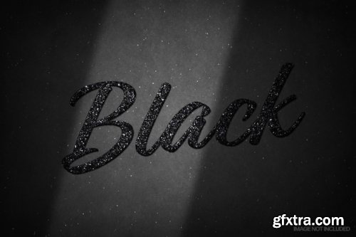 Black shining glitter text effect with shadow overlay