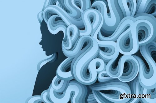 Illustration with papercut woman background