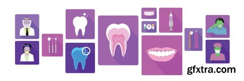 Illustration of modern color dental illustrations & icons