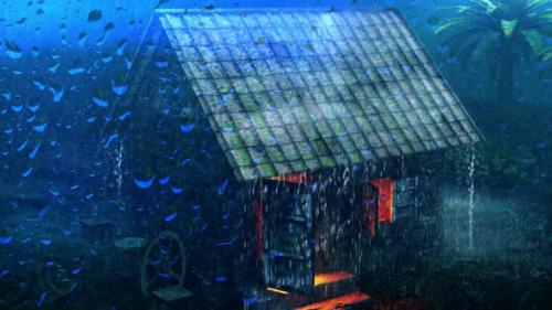 Videohive - Heavy rain fell on the tile roof of the old house, Cold night rain falling on glass, 4K videos rainy - 38926905