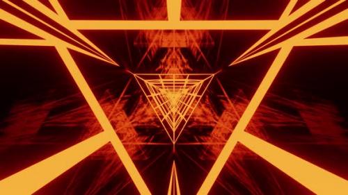 Videohive - Orange Warm Hell Kaleidoscope Neon Tunnel Vj Loop Background With Reflection 4K - 38931621