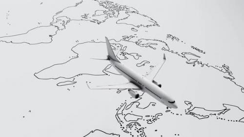 Videohive - Seamless looping plane flies above white paper map of the world travel background - 38960494