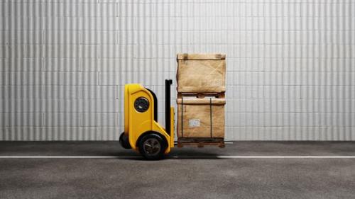 Videohive - Seamless looping driverless car forklift robot lifting and moving pallets cardboard box to storage - 38960500