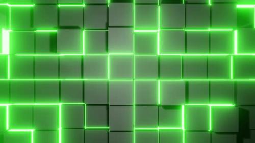 Videohive - Green Neon Cubic Wall Movement Vj Loop Background 4K - 39005331
