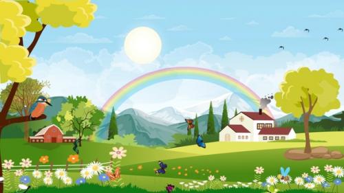 Videohive - Spring Landscape - Beautiful Nature - Cartoon Animation - 39005837